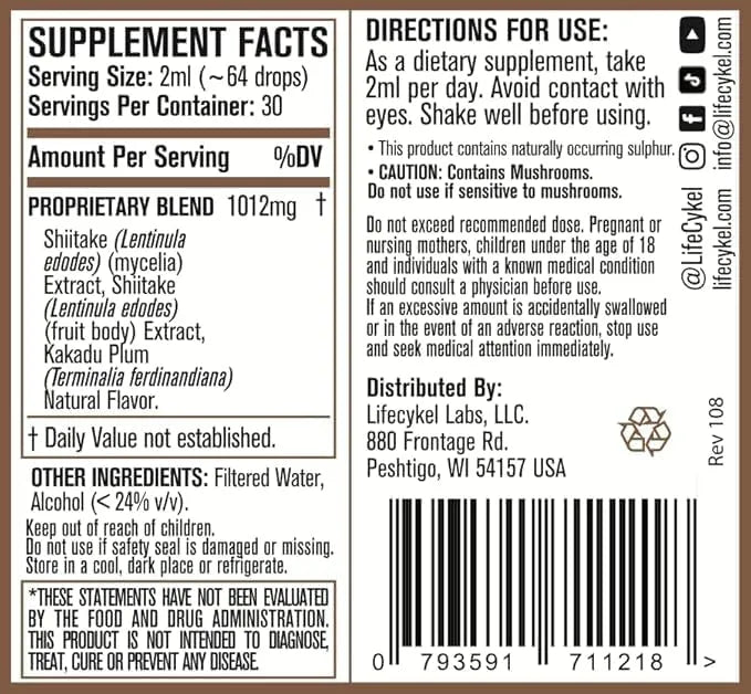 LIFE CYKEL - Life Cykel Shiitake Mushroom Extract 2 Fl.Oz. - The Red Vitamin MX - Suplementos Alimenticios - {{ shop.shopifyCountryName }}