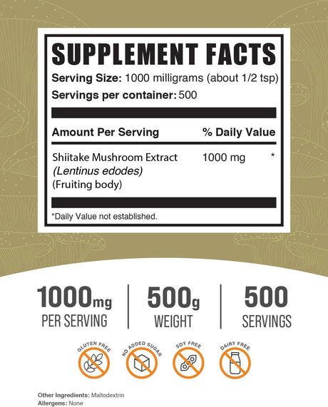 BULK SUPPLEMENTS - Bulk Supplements Shiitake Mushroom Extract Powder 500Gr. - The Red Vitamin MX - Suplementos Alimenticios - {{ shop.shopifyCountryName }}