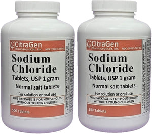 CitraGen Pharmaceuticals, Inc. Sodium Chloride Tablets 1GM USP Normal Salt Tablets 2 Pack 500 Tabletas