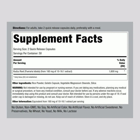 PIPING ROCK - Piping Rock Kudzu Root 1600Mg. 100 Capsulas - The Red Vitamin MX - Suplementos Alimenticios - {{ shop.shopifyCountryName }}