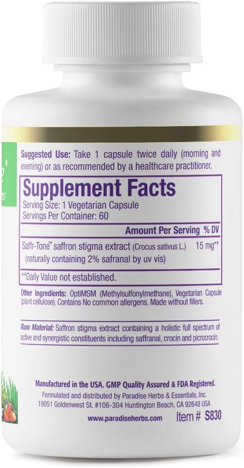 Paradise Herbs Saffr-Tone Saffron Extract 60 Capsulas
