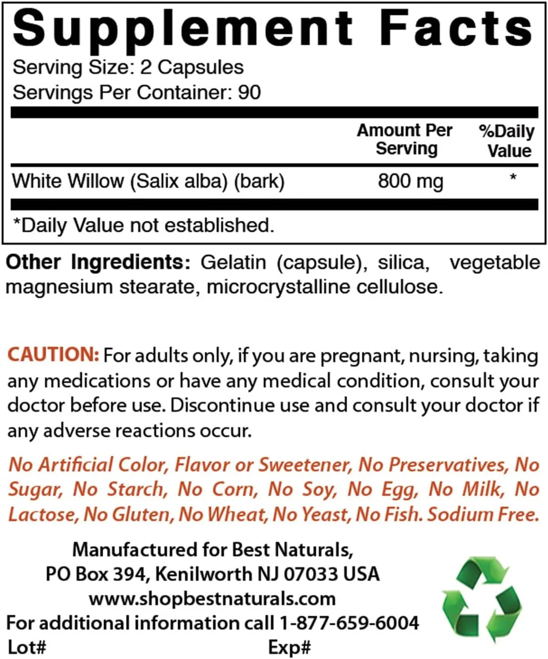 BEST NATURALS - Best Naturals White Willow Bark 400Mg. 180 Capsulas 2 Pack - The Red Vitamin MX - Suplementos Alimenticios - {{ shop.shopifyCountryName }}