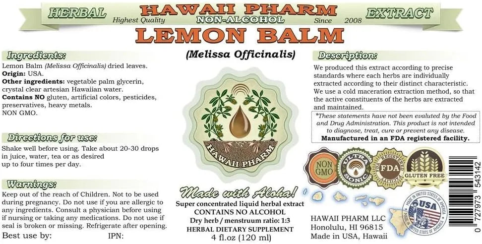 HAWAIIPHARM - Hawaii Pharm Lemon Balm Alcohol-Free Liquid Extract 2 Fl.Oz. - The Red Vitamin MX - Suplementos Alimenticios - {{ shop.shopifyCountryName }}
