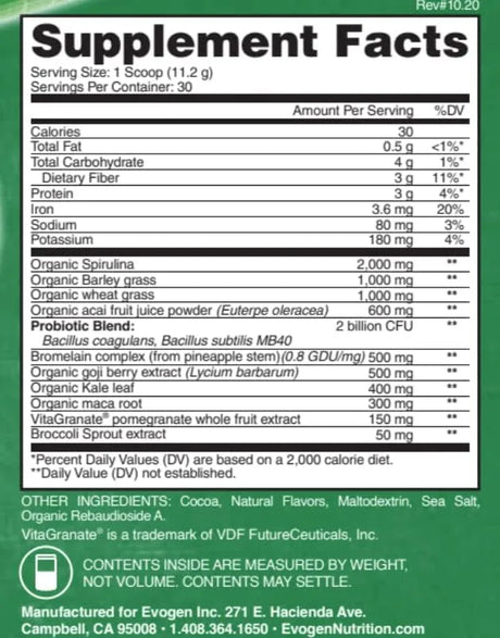 EVOGEN - Evogen Evogreens Super Greens Powder 30 Servicios Chocolate 336Gr. - The Red Vitamin MX - Suplementos Alimenticios - {{ shop.shopifyCountryName }}