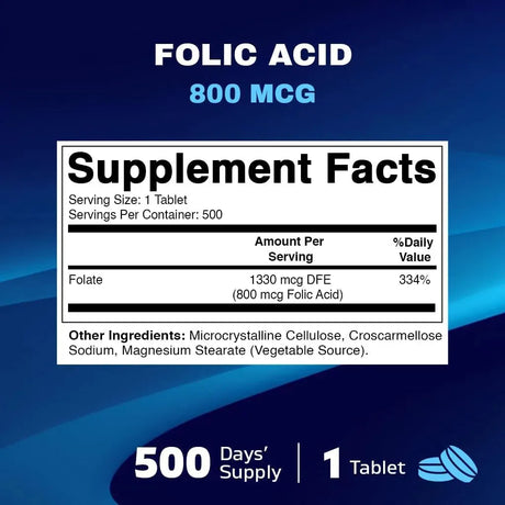 VITAMATIC - Vitamatic Folic Acid 800mcg 500 Tabletas - The Red Vitamin MX - Suplementos Alimenticios - {{ shop.shopifyCountryName }}