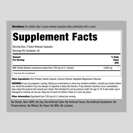 PIPING ROCK - Piping Rock Milk Thistle 3000Mg. 100 Capsulas - The Red Vitamin MX - Suplementos Alimenticios - {{ shop.shopifyCountryName }}
