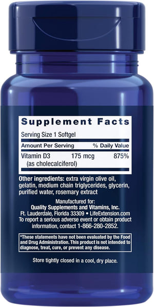 Life Extension Vitamin D3 175mcg 7000 IU 60 Capsulas Blandas
