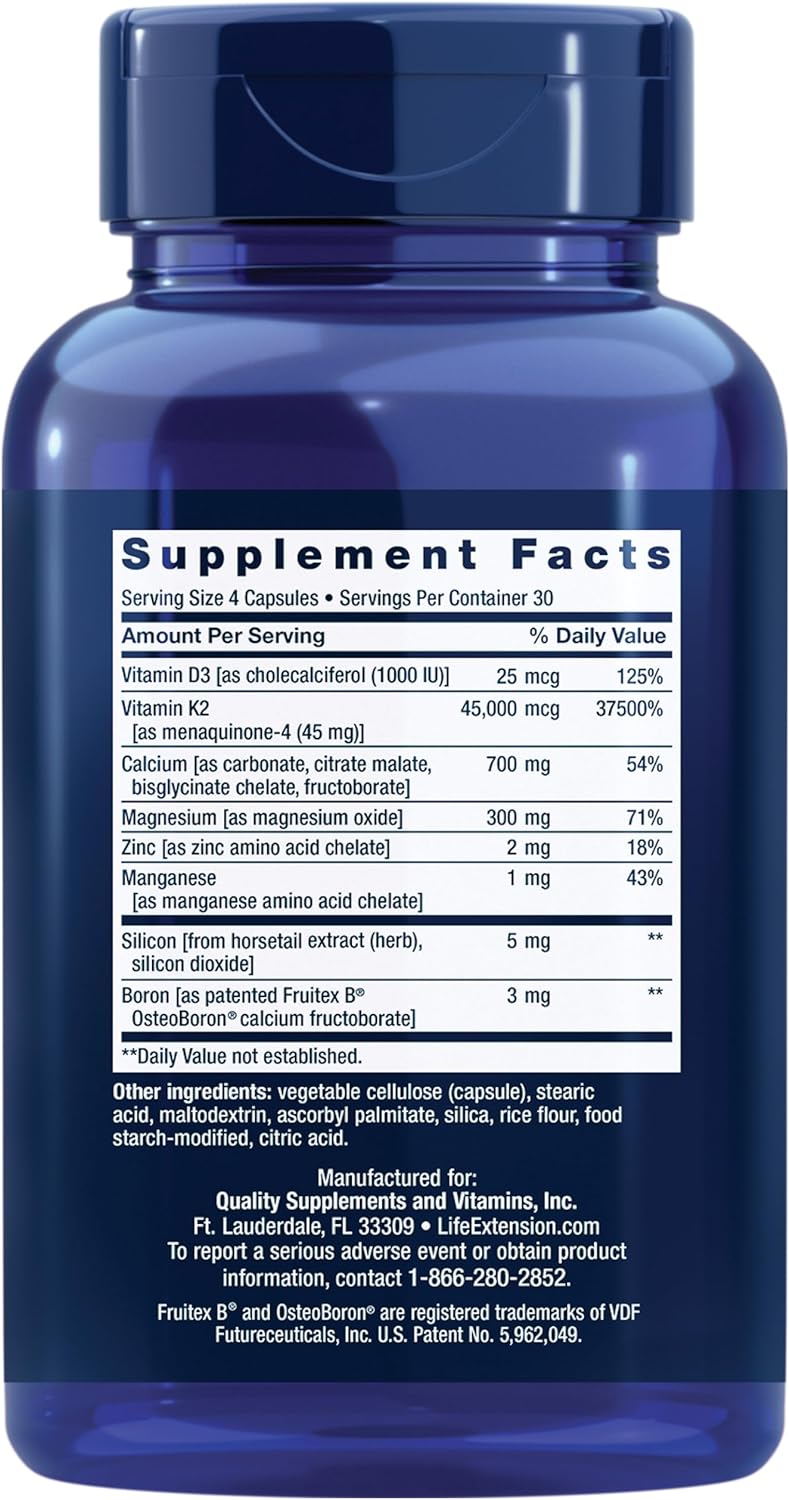Life Extension Bone Restore Elite Calcium Supplement with Super Potent K2 120 Capsulas
