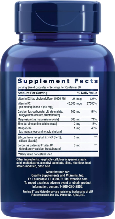 Life Extension Bone Restore Elite Calcium Supplement with Super Potent K2 120 Capsulas