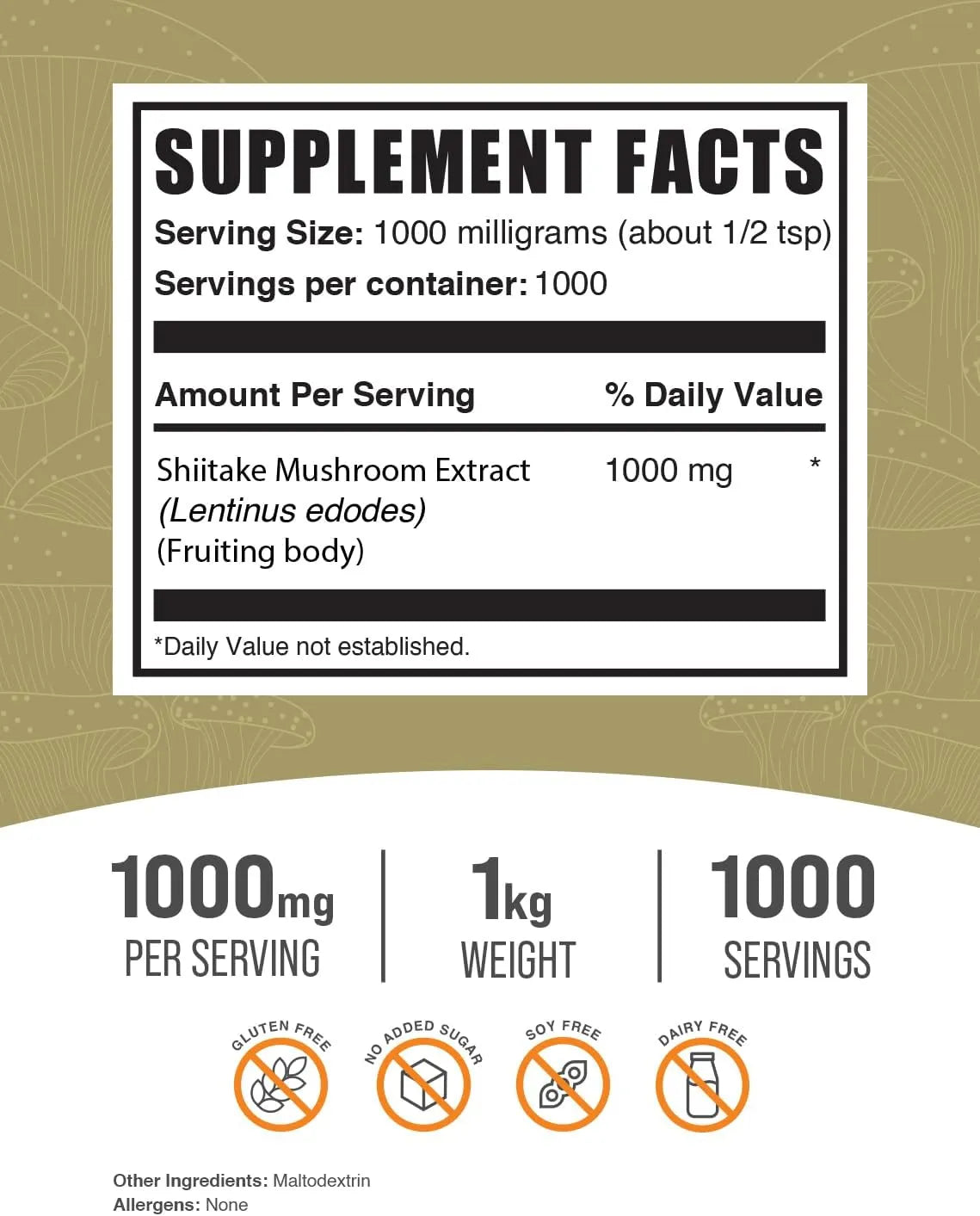 BULK SUPPLEMENTS - Bulk Supplements Shiitake Mushroom Extract Powder 1 Kg. - The Red Vitamin MX - Suplementos Alimenticios - {{ shop.shopifyCountryName }}