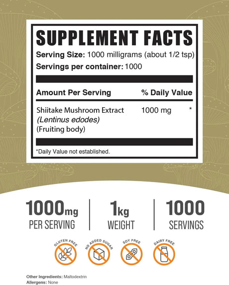 BULK SUPPLEMENTS - Bulk Supplements Shiitake Mushroom Extract Powder 1 Kg. - The Red Vitamin MX - Suplementos Alimenticios - {{ shop.shopifyCountryName }}