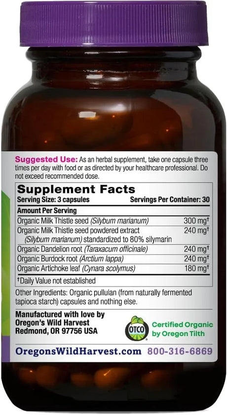 OREGON'S WILD HARVEST - Oregon's Wild Harvest Certified Organic Milk Thistle Dandelion 90 Capsulas - The Red Vitamin MX - Suplementos Alimenticios - {{ shop.shopifyCountryName }}