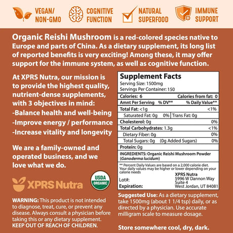 XPRS NUTRA - XPRS Nutra Organic Red Reishi Mushroom Powder 226Gr. - The Red Vitamin MX - Suplementos Alimenticios - {{ shop.shopifyCountryName }}