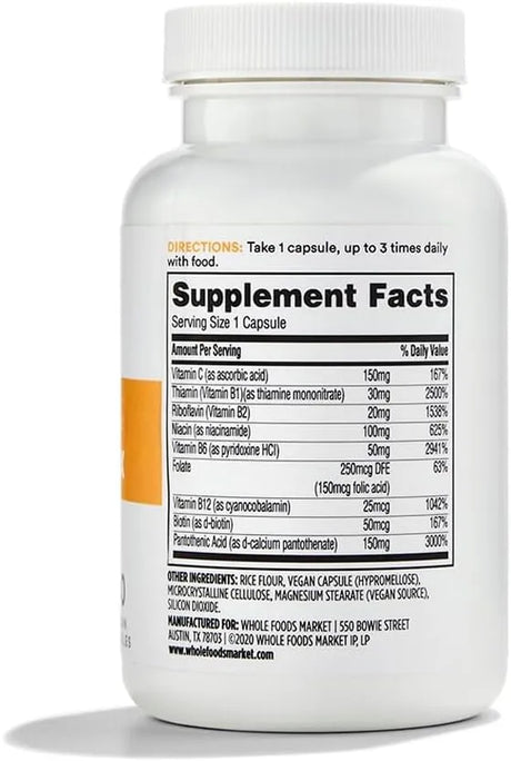 365 - 365 by Whole Foods Market Vitamin B Stress Complex 60 Capsulas - The Red Vitamin MX - Suplementos Alimenticios - {{ shop.shopifyCountryName }}