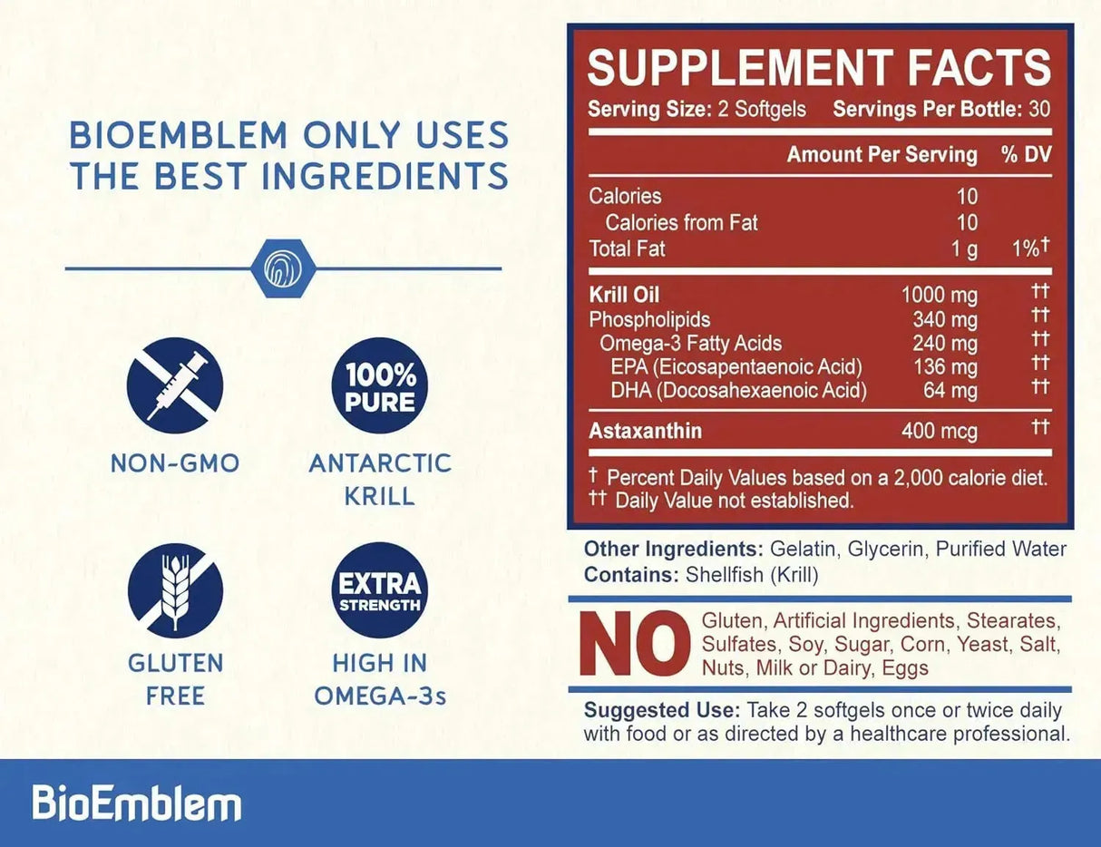 BIOEMBLEM - BioEmblem Antarctic Krill Oil 1000Mg. 60 Capsulas Blandas - The Red Vitamin MX - Suplementos Alimenticios - {{ shop.shopifyCountryName }}
