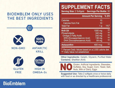 BIOEMBLEM - BioEmblem Antarctic Krill Oil 1000Mg. 60 Capsulas Blandas - The Red Vitamin MX - Suplementos Alimenticios - {{ shop.shopifyCountryName }}