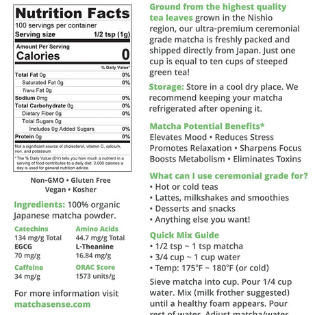 MATCHA SENSE - Matcha Sense Organic Matcha Green Tea Powder Ceremonial Grade 100Gr. - The Red Vitamin MX - Suplementos Alimenticios - {{ shop.shopifyCountryName }}