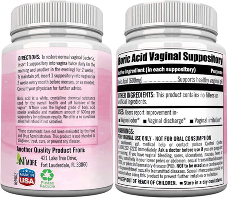 N'More Boric Acid Vaginal Suppositories 600Mg. 30 Supositorios