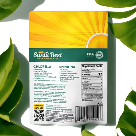 Sunlit Best Green Organics Chlorella Spirulina 1000 Tabletas