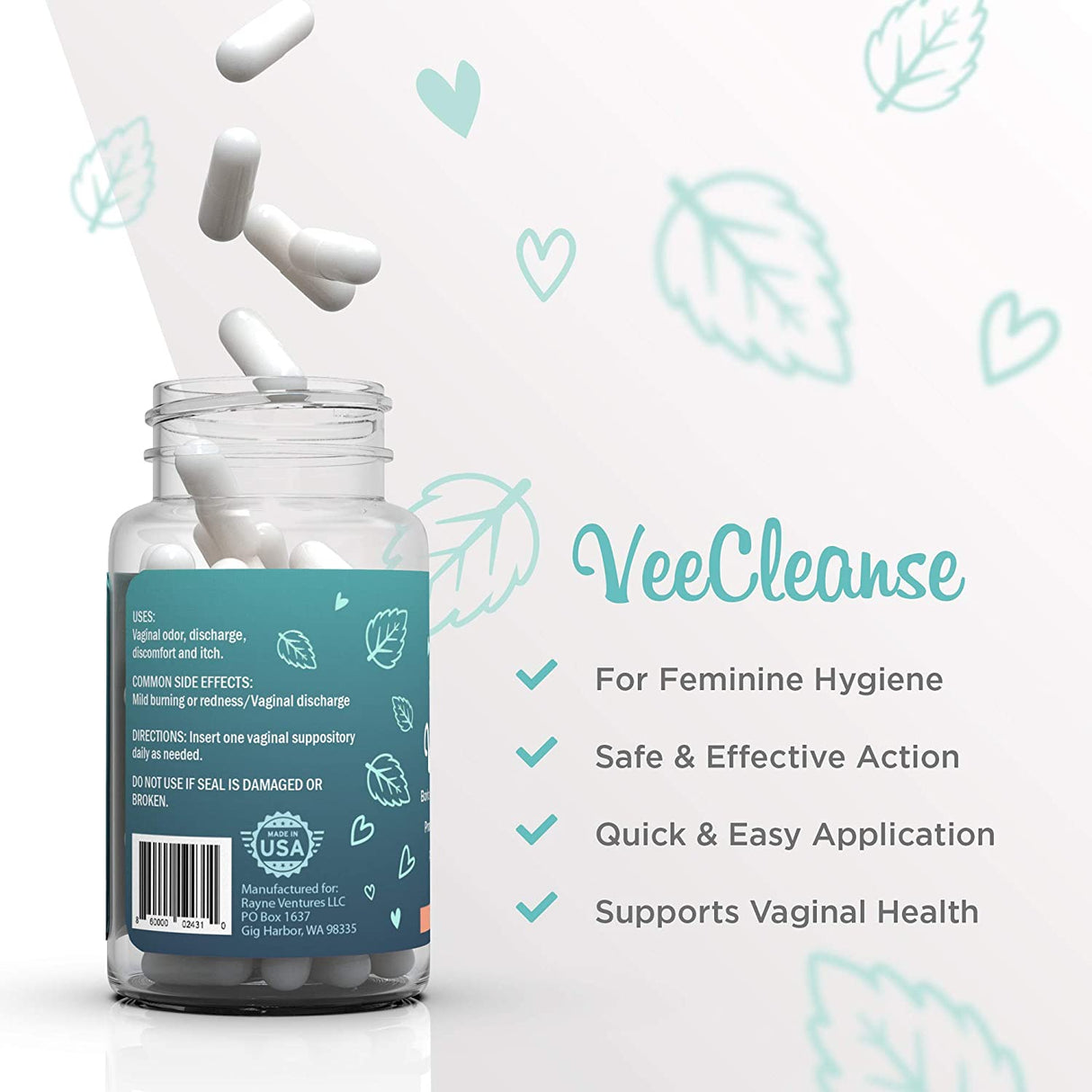 VeeFresh VeeCleanse Boric Acid Vaginal Suppositories 30 Supositorios