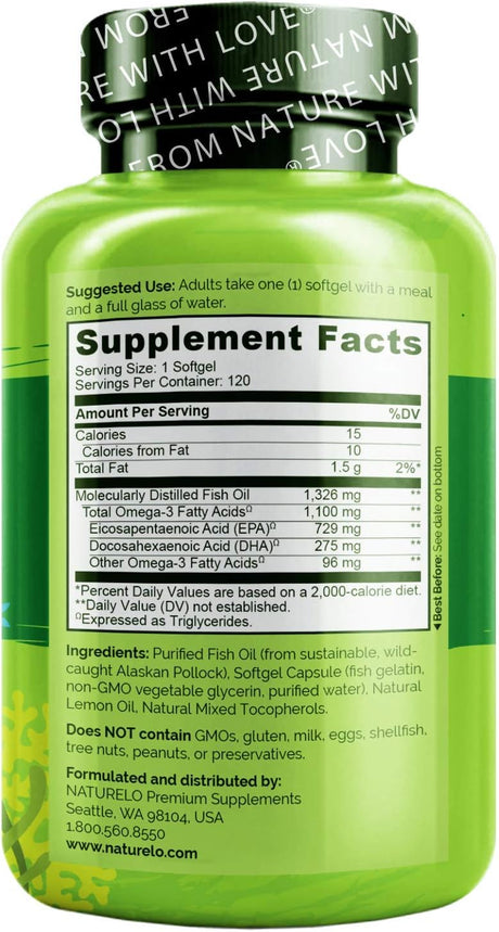 NATURELO Omega-3 Fish Oil Supplement 120 Capsulas Blandas