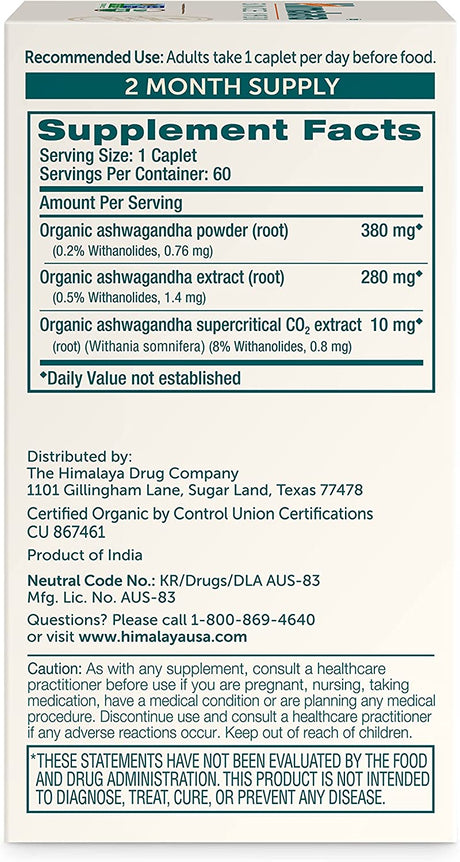 Himalaya Organic Ashwagandha 60 Tabletas
