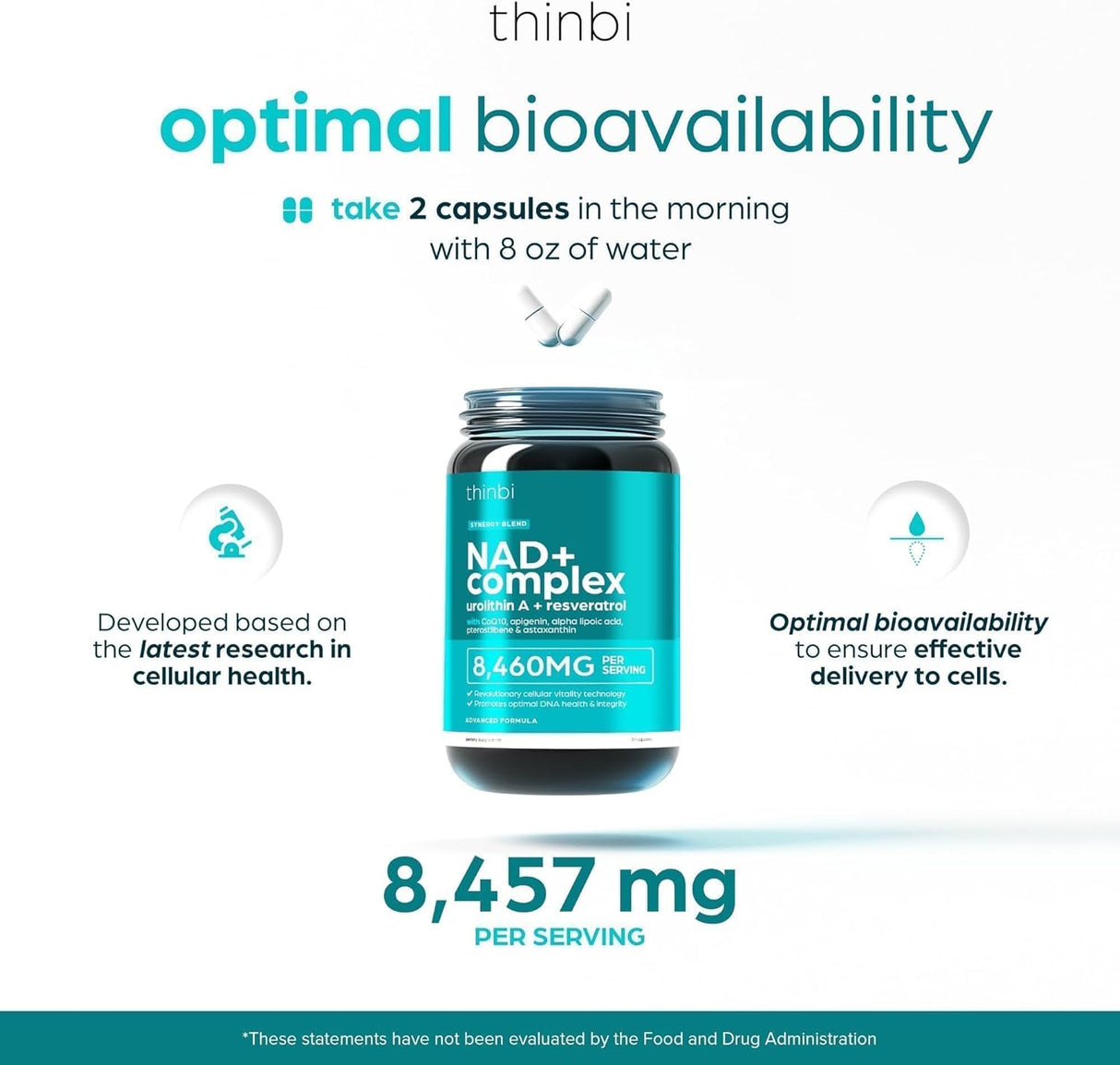 Thinbi NAD+ Complex Urolithin A + Resveratrol 60 Capsulas