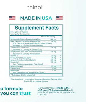 Thinbi NAD+ Complex Urolithin A + Resveratrol 60 Capsulas