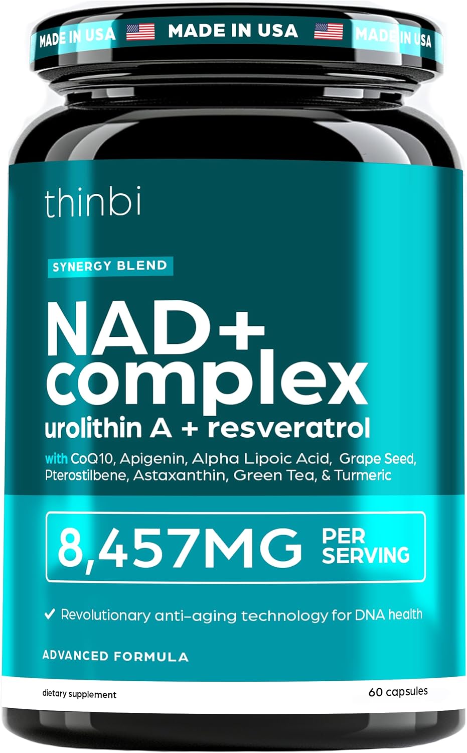 Thinbi NAD+ Complex Urolithin A + Resveratrol 60 Capsulas