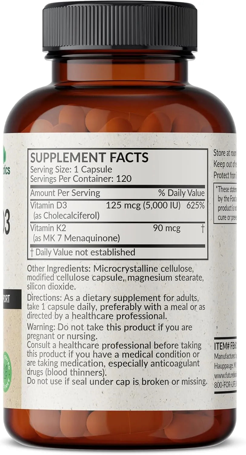 FUTUREBIOTICS - Futurebiotics Vitamin K2 MK7 with D3 120 Capsulas - The Red Vitamin MX - Suplementos Alimenticios - {{ shop.shopifyCountryName }}