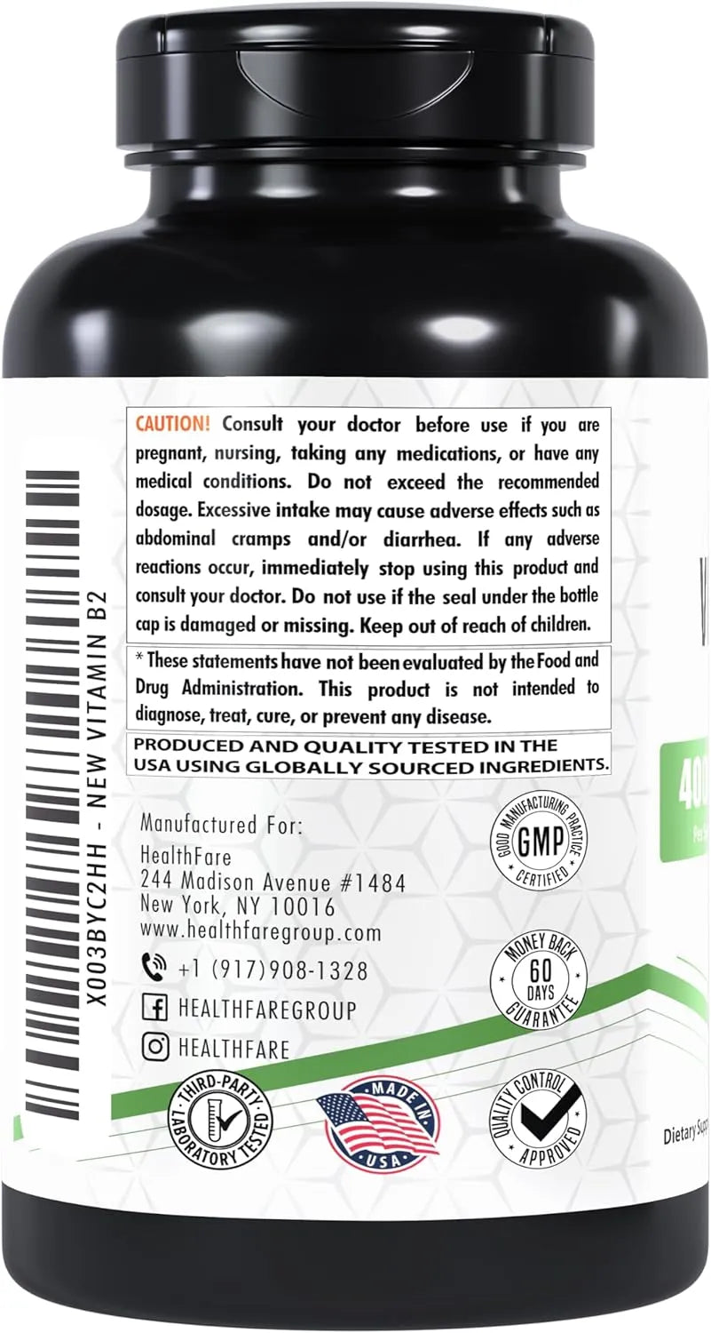 HEALTHFARE - Healthfare Vitamin B2 Riboflavin 400Mg. 180 Capsulas - The Red Vitamin MX - Suplementos Alimenticios - {{ shop.shopifyCountryName }}