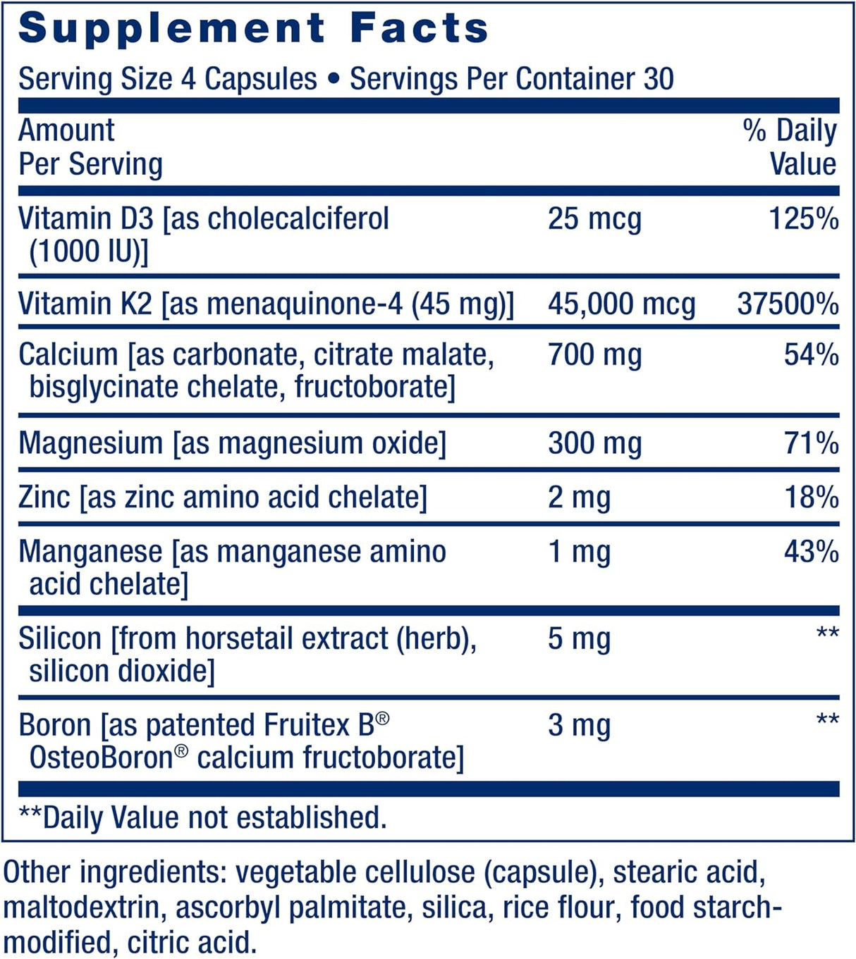 Life Extension Bone Restore Elite Calcium Supplement with Super Potent K2 120 Capsulas