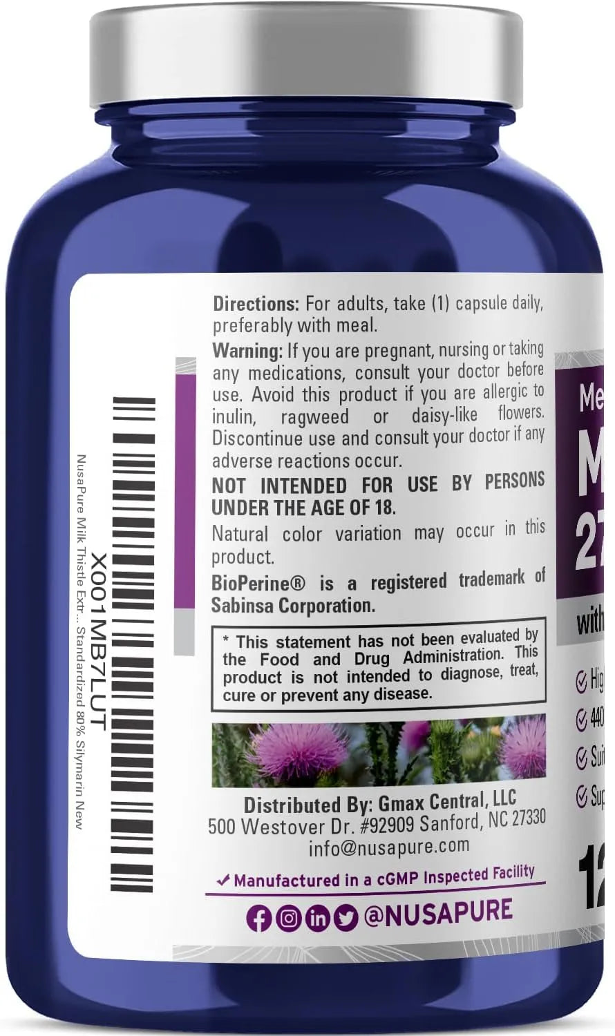 NUSAPURE - NusaPure Milk Thistle Extract 27,500Mg. 120 Capsulas - The Red Vitamin MX - Suplementos Alimenticios - {{ shop.shopifyCountryName }}