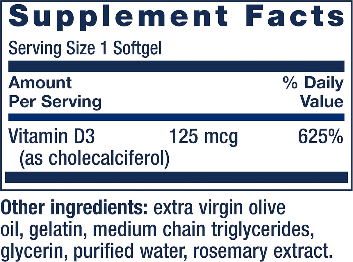 Life Extension Vitamin D3 125mcg 60 Capsulas Blandas 2 Pack