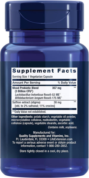 Life Extension Mood Improve Probiotic & Saffron Blend 30 Capsulas
