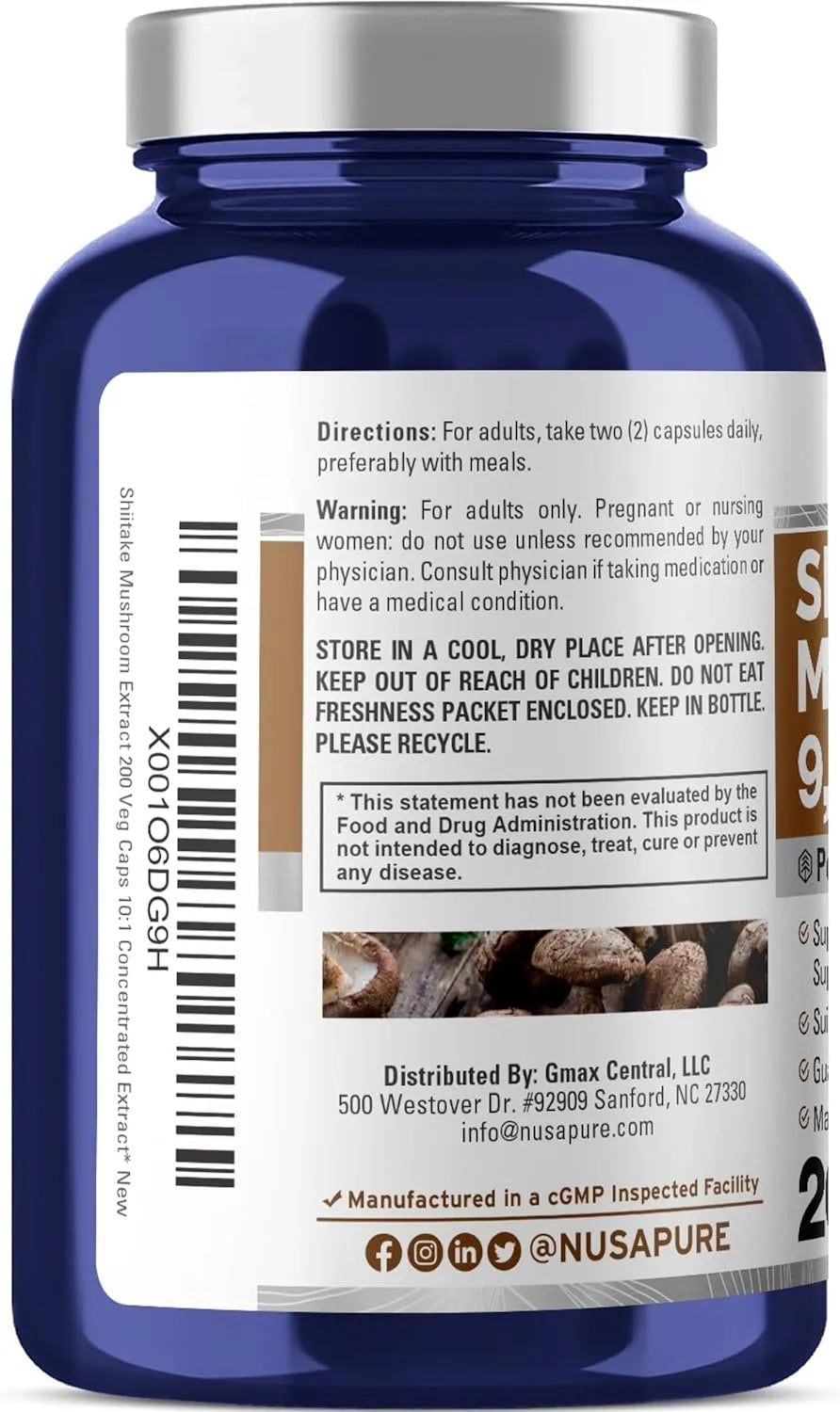 NUSAPURE - NusaPure Shiitake Mushroom 10:1 Extract 9,000Mg. 200 Capsulas - The Red Vitamin MX - Suplementos Alimenticios - {{ shop.shopifyCountryName }}
