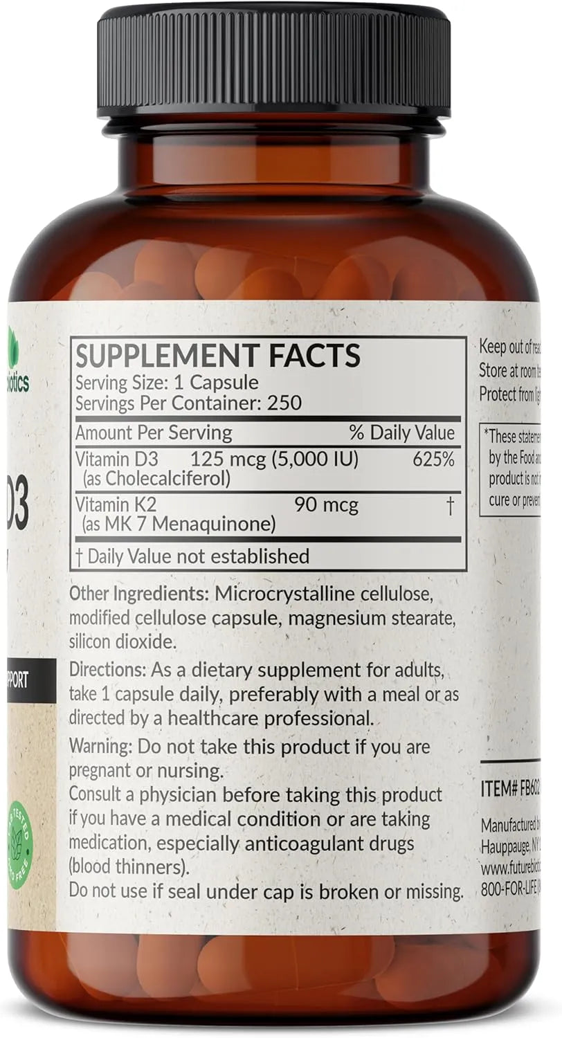 FUTUREBIOTICS - Futurebiotics Vitamin K2 MK7 with D3 250 Capsulas - The Red Vitamin MX - Suplementos Alimenticios - {{ shop.shopifyCountryName }}