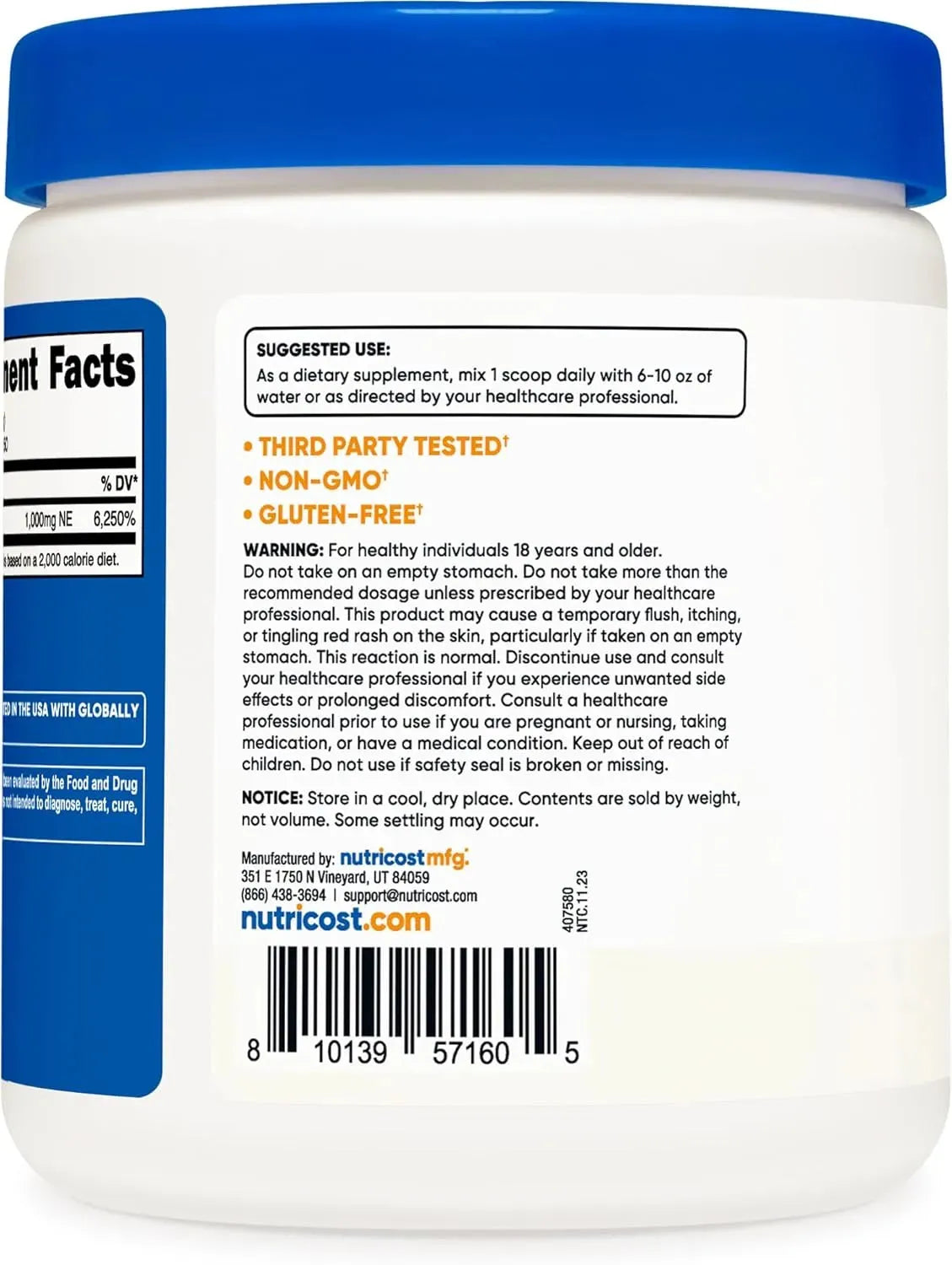 Nutricost Niacin Vitamin B3 Powder 250Gr. The Red Vitamin MX