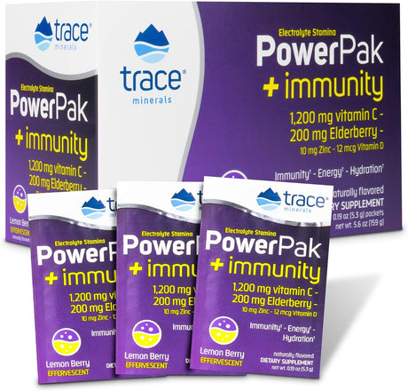 Trace Minerals Power Pak Electrolyte + Immunity Boost Drink Packets 30 Paquetes