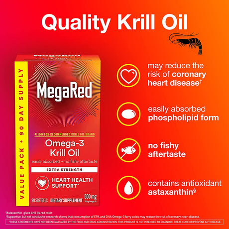 MegaRed Extra Strength Omega 3 Antarctic Krill Oil 500Mg. 90 Capsulas Blandas