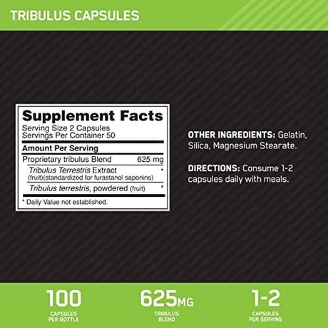 Optimum Nutrition Tribulus Terrestris 625Mg. 100 Capsulas