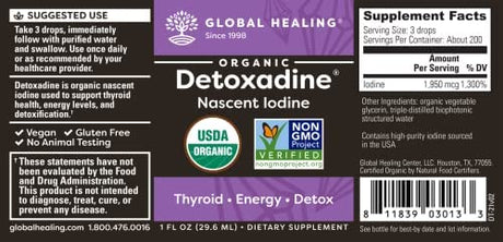 Global Healing Detoxadine Organic Nascent Iodine Liquid Supplement Drops 1Fl Oz.