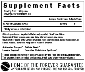 Nature's Fusions NAC N-Acetyl Cysteine 600Mg. 120 Capsulas