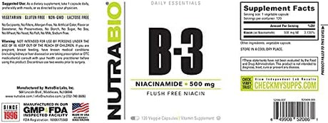 NutraBio Niacinamide 500Mg. 120 Capsulas