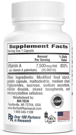 BioTech Pharmacal A-25 Vitamin A 100 Capsulas