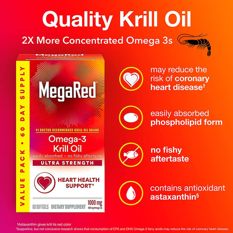 MegaRed Ultra Strength Omega 3 Antarctic Krill Oil 1000Mg. 60 Capsulas Blandas