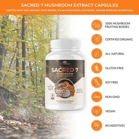 Naturealm Sacred 7 Mushroom Extract Capsules 120 Capsulas