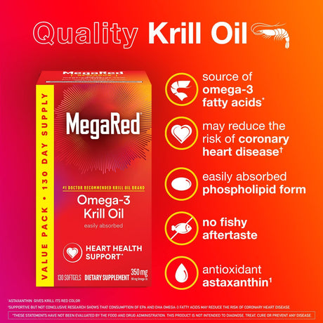 MegaRed Omega 3 Antarctic Krill Oil 350Mg. 130 Capsulas Blandas