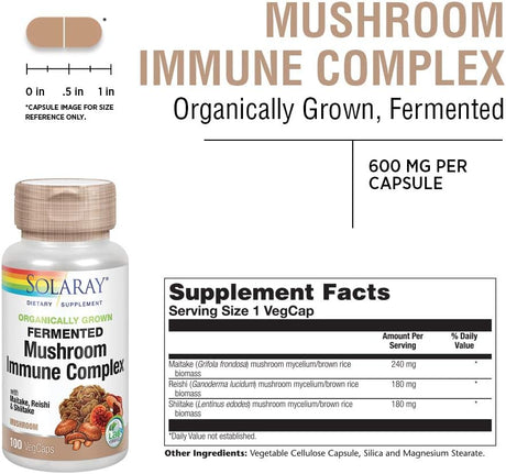 Solaray Organically Grown Fermented Mushroom Immune Complex 600Mg. 100 Capsulas