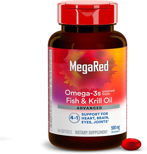 MegaRed Advanced Brain, Heart, Joints & Eye Support Omega 3 Antarctic Krill Oil 500Mg. 140 Capsulas Blandas